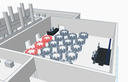 Rendezvény alaprajz – színpad és nézőtér elrendezés